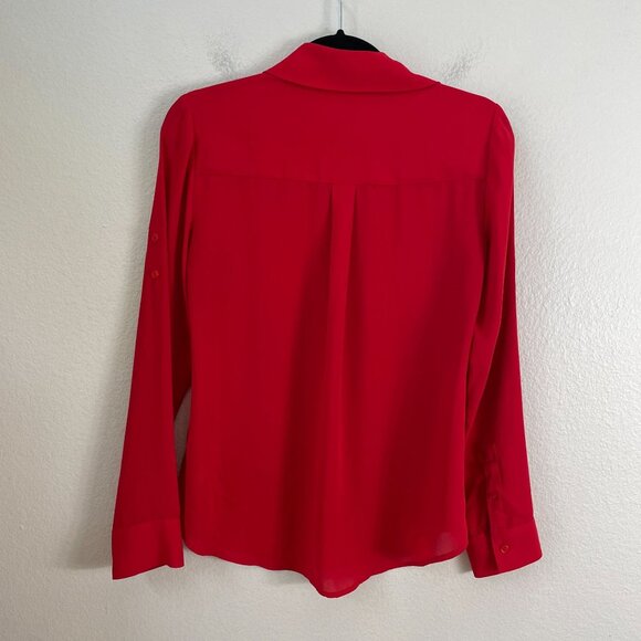 Express The Portofino Shirt Womens XS Red Button Up Roll Tab Sleeve Blouse - Picture 7 of 7